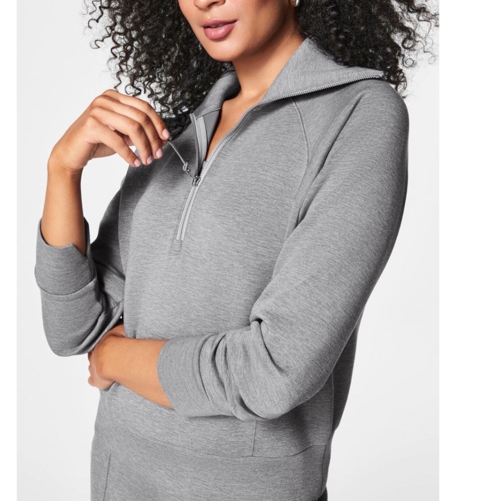 Spanx AirEssentials Half Zip Heather Grey Sweatshirt Pullover 50346R XL